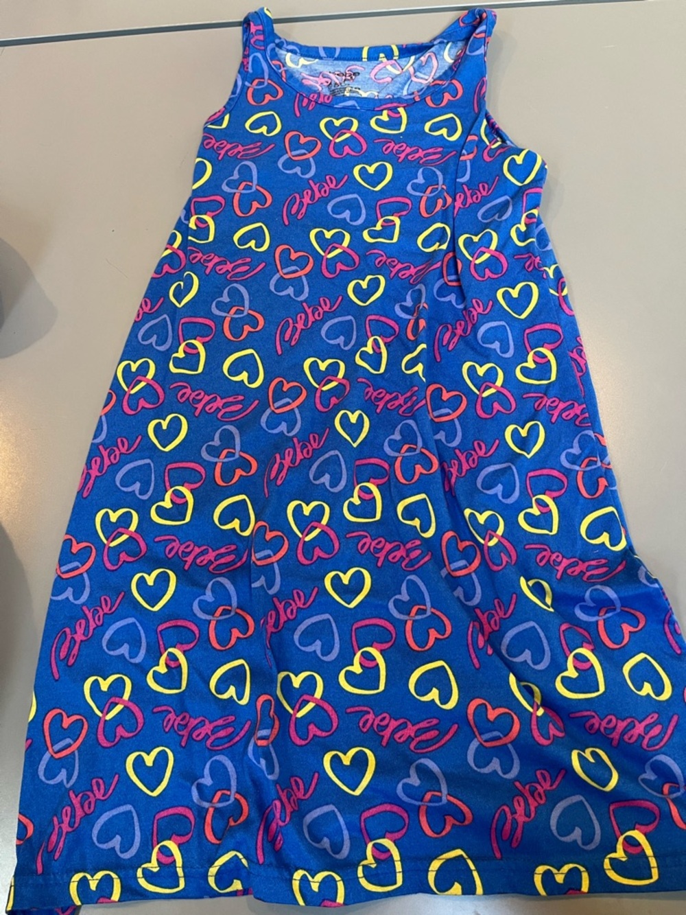 bebe Girls Blue Heart Print Nightgown with Yellow and Pink Accents